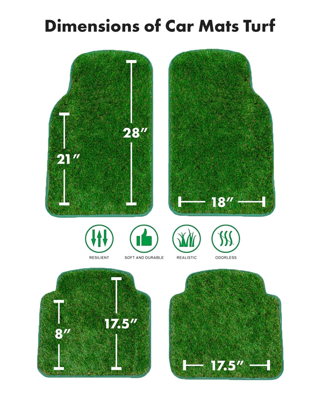 Artificial Grass Car Mats – 4-Piece Green Turf Floor Mat Set with Non-Slip Rubber Backing, Universal Fit for Cars, Trucks & SUVs by Sunset Products