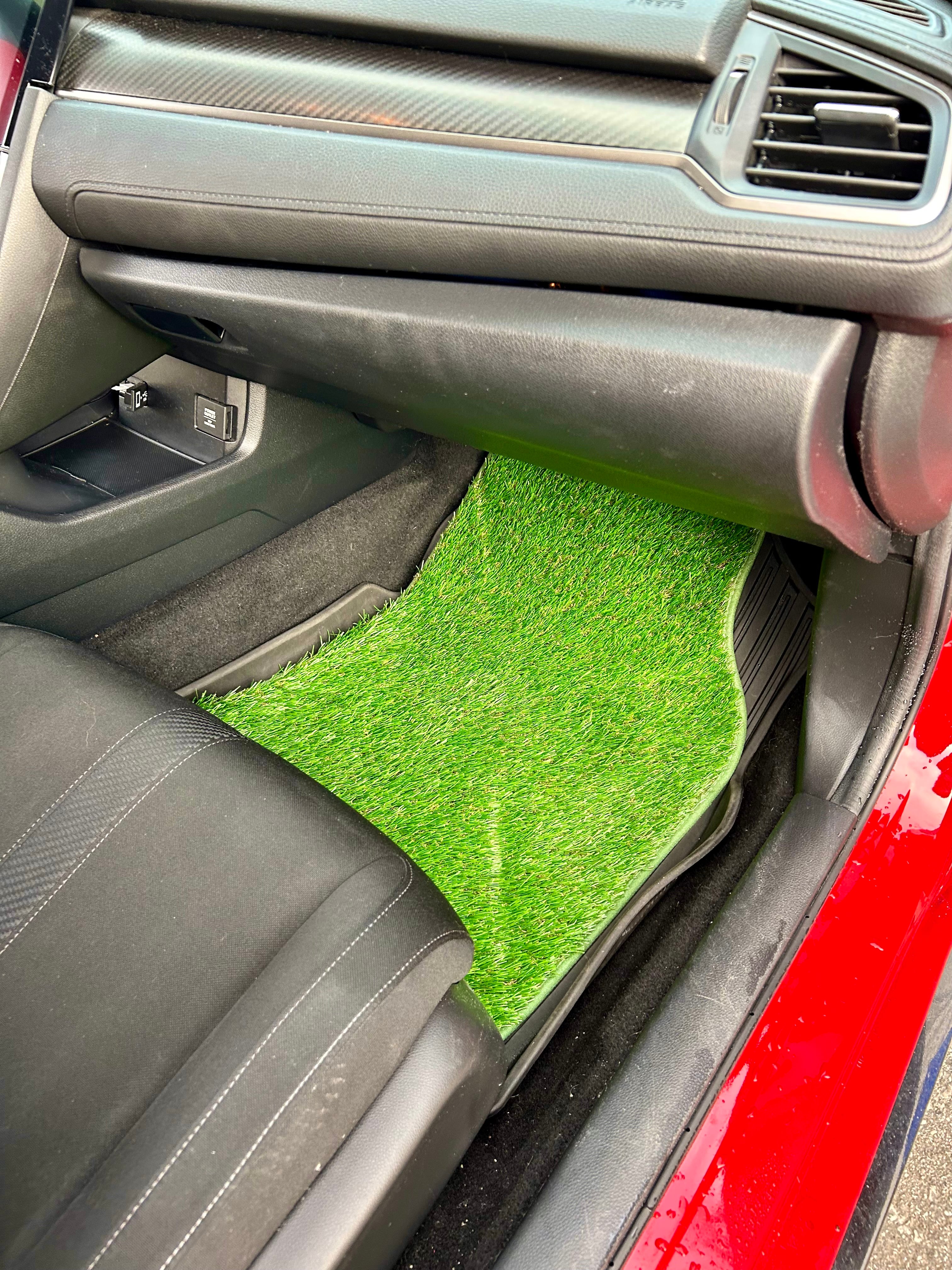 Artificial Grass Car Mats – 4-Piece Green Turf Floor Mat Set with Non-Slip Rubber Backing, Universal Fit for Cars, Trucks & SUVs by Sunset Products