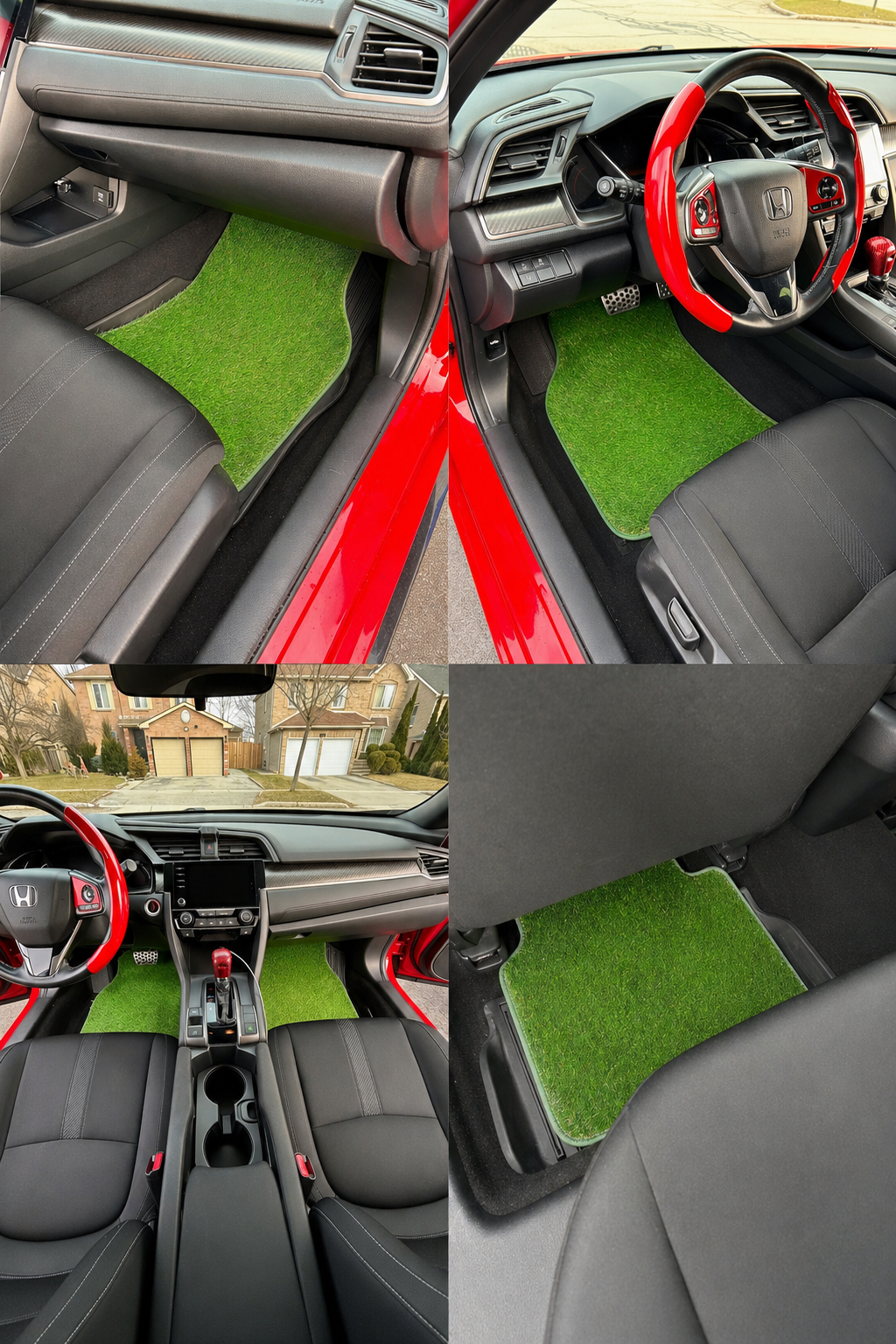 Artificial Grass Car Mats – 4-Piece Green Turf Floor Mat Set with Non-Slip Rubber Backing, Universal Fit for Cars, Trucks & SUVs by Sunset Products