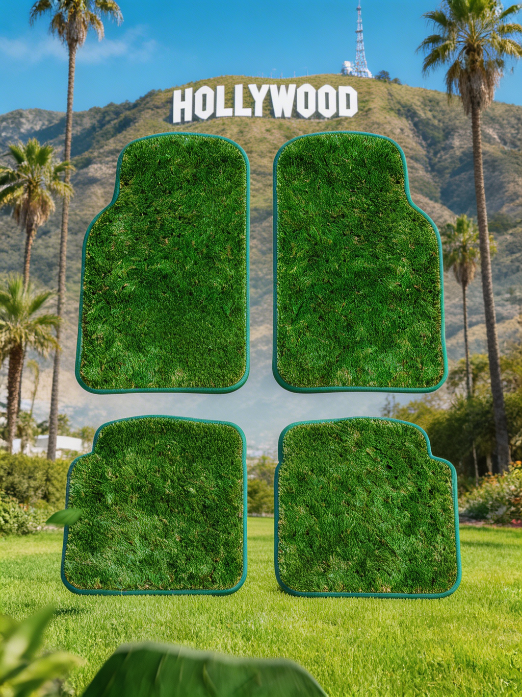 Artificial Grass Car Mats – 4-Piece Green Turf Floor Mat Set with Non-Slip Rubber Backing, Universal Fit for Cars, Trucks & SUVs by Sunset Products